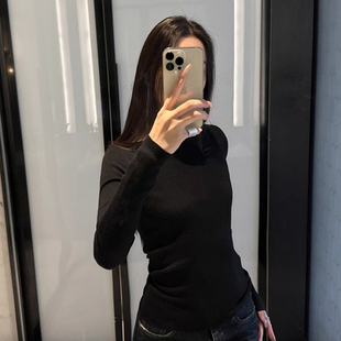 韩系黑色一字领针织打底衫女秋冬高级感修身显瘦内搭毛衣长袖上衣