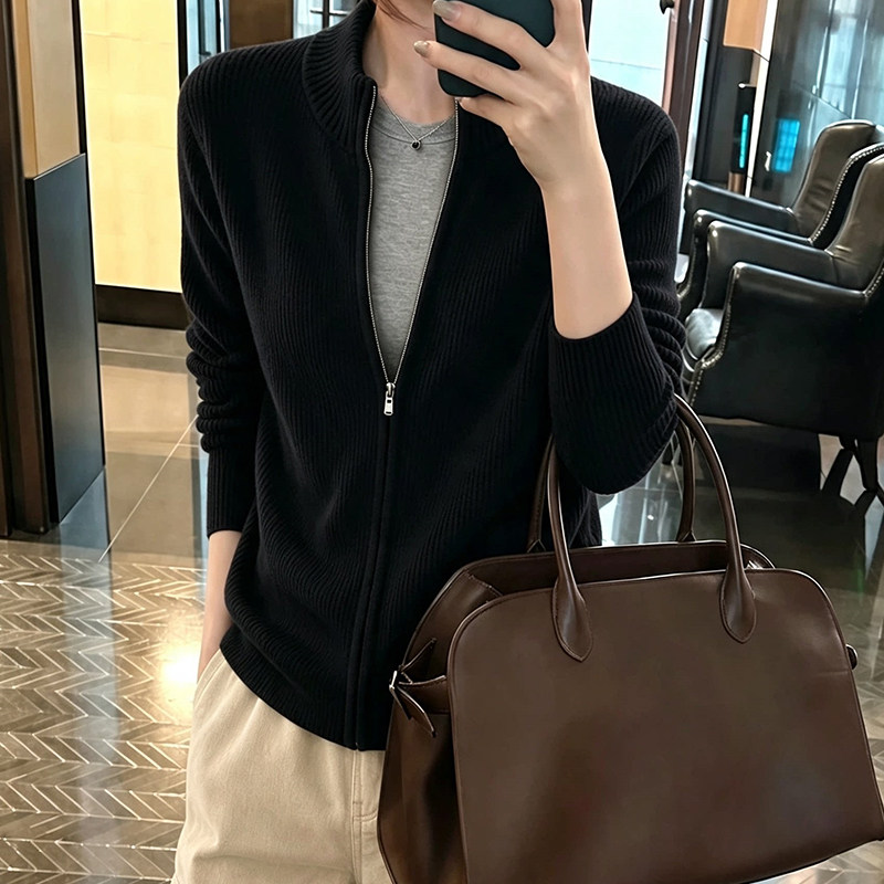 拉链毛衣针织开衫女显瘦百搭外套