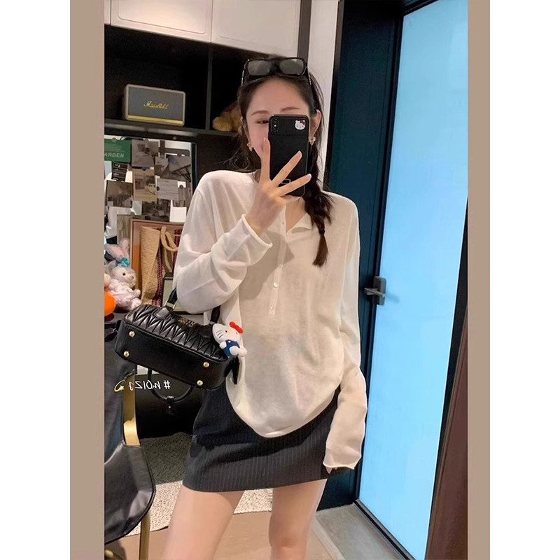 微透针织防晒罩衫宽松长袖t恤薄