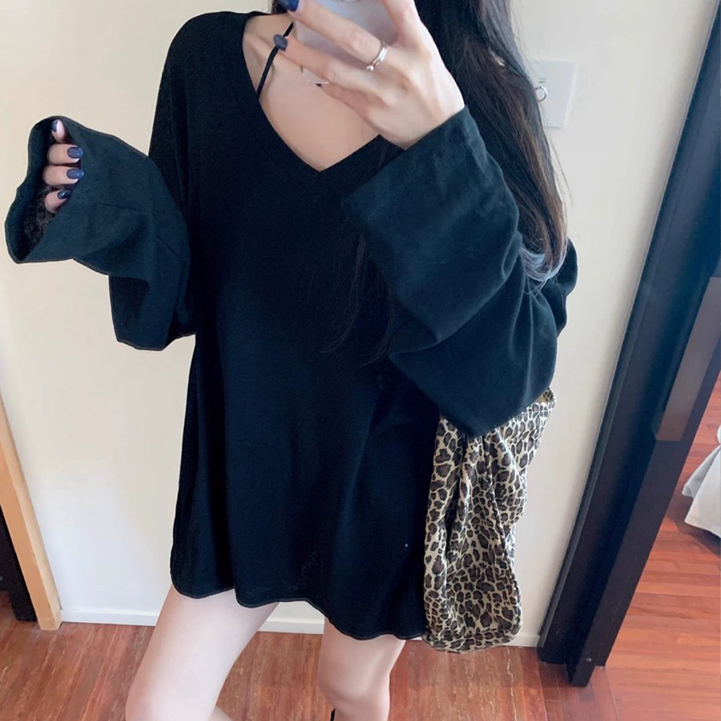 韩系松弛感v领防晒罩衫长袖t恤女