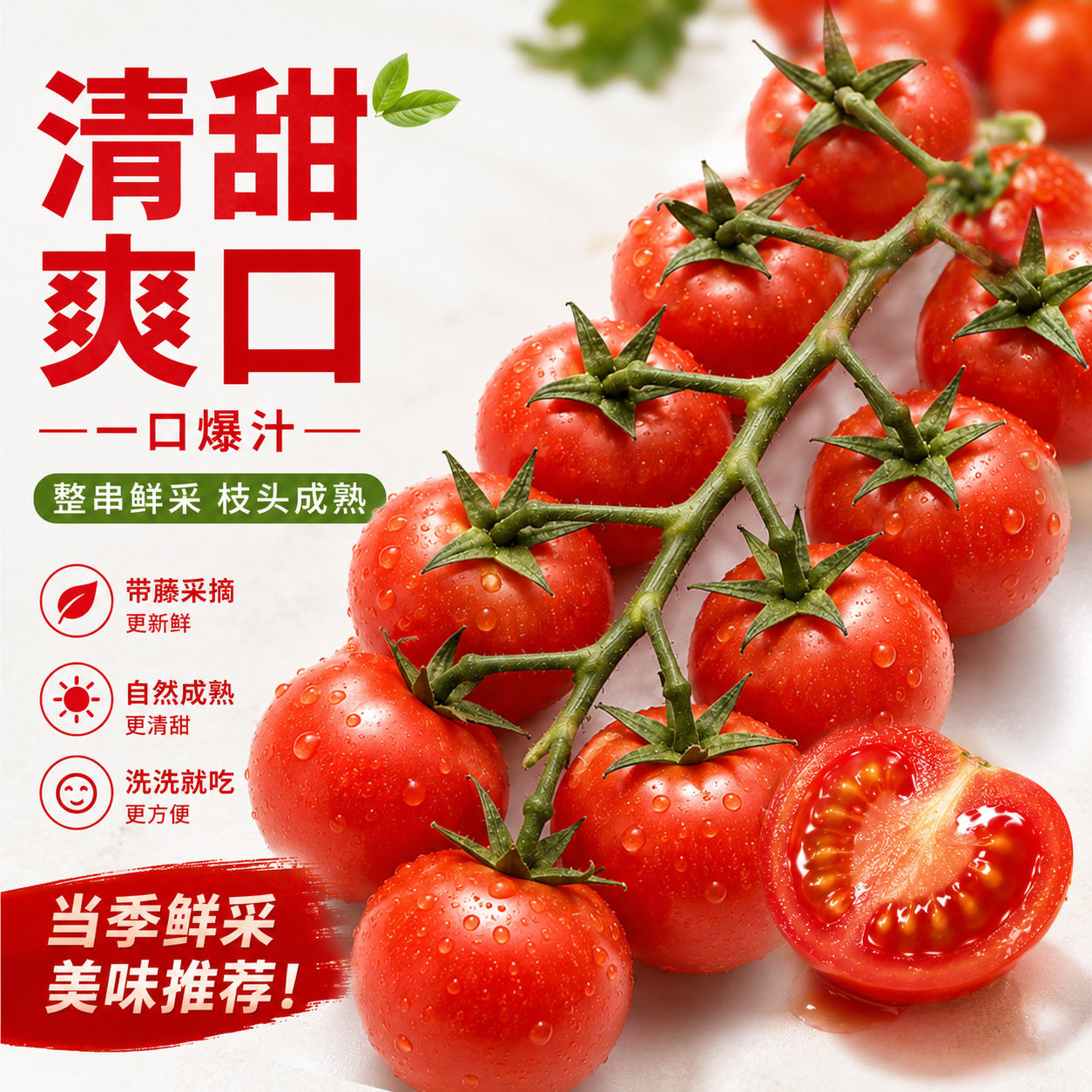 一号农场串收樱桃小番茄新鲜现摘