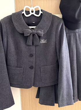 张不烦原创基础款灰色毛呢套装秋冬学院风加厚