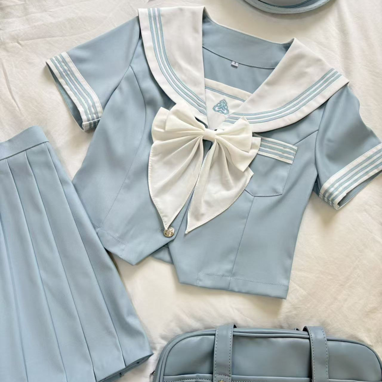 张不烦原创【立夏】短袖夏季日系可爱蓝色水手服jk套装