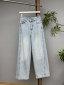 女简约百搭牛仔裤 做旧磨白直筒裤 高腰休闲时尚 x名品港欧货春新款