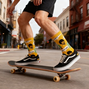 crew潮牌袜子灰黄色oooh猿人外星人长筒毛巾底加厚滑板猴欧美漫画