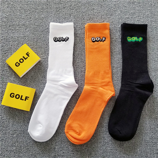 潮牌英文刺绣GOLF SOCKS袜子街头美潮流字母街舞嘻哈个性长筒ins