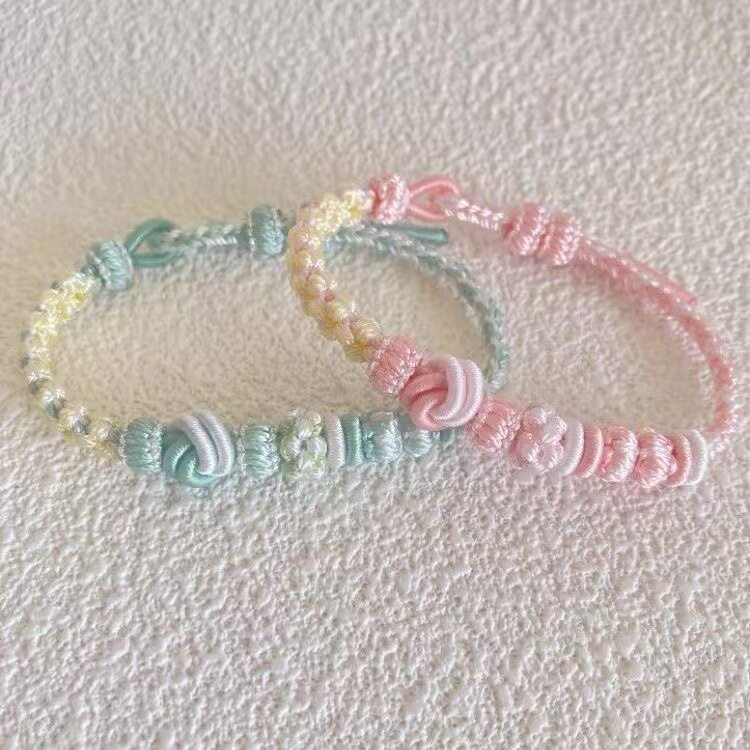 桃花红绳酒窝结编织红绳手链高颜手链