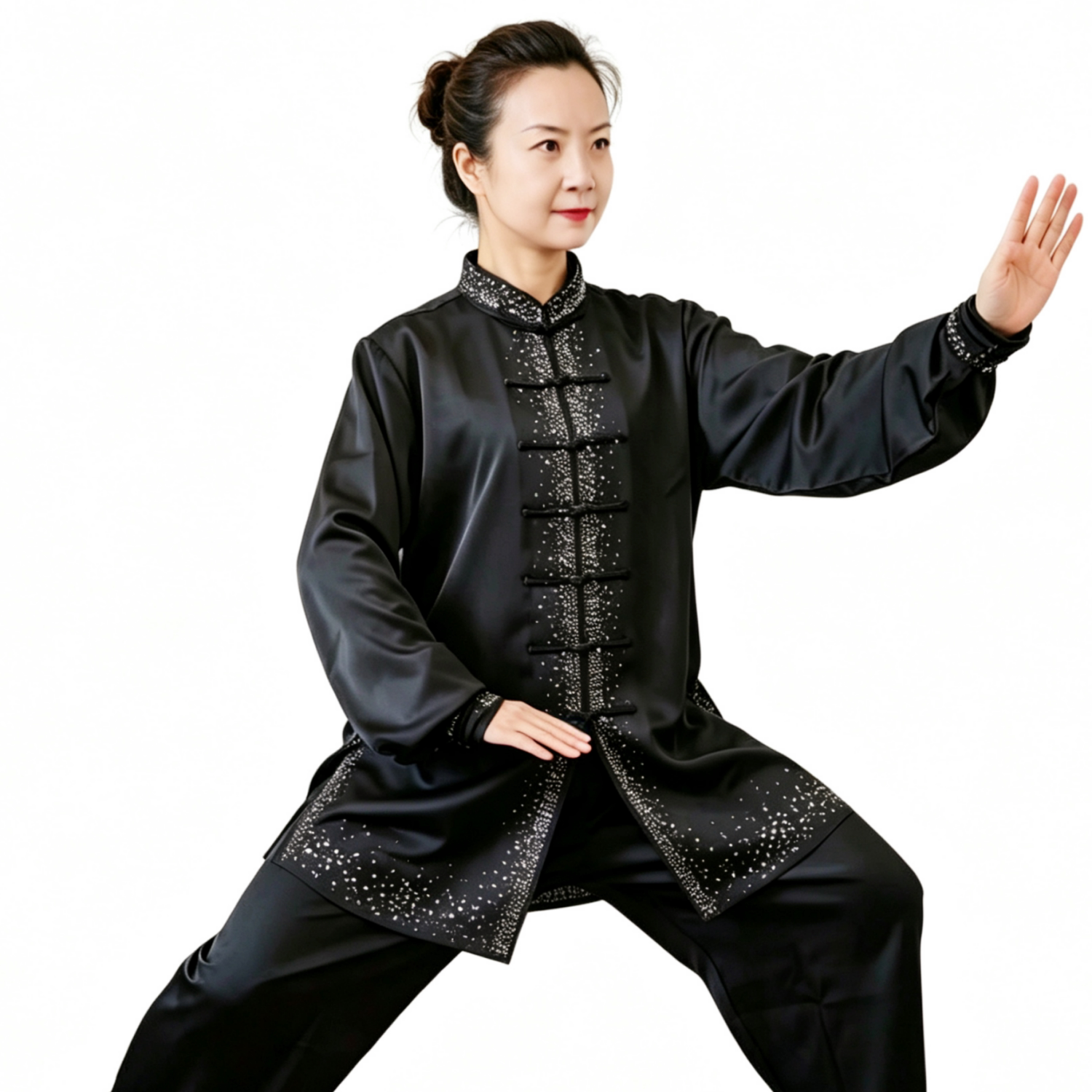 金鹤武术男女同款醋酸缎烫钻太极服比赛表演服上肩版型好长袖春夏