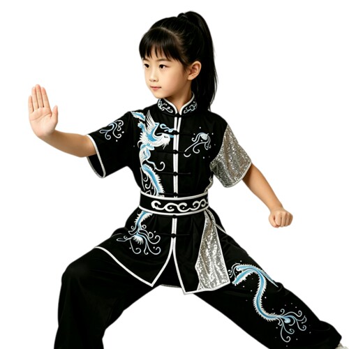 金鹤武术儿童太极服武术比赛表演服刺绣亮片短袖女款舞台效果好