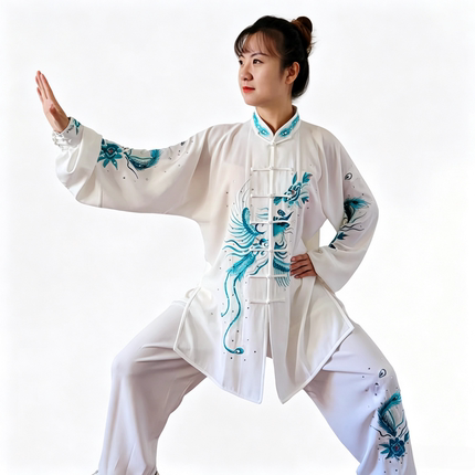 金鹤武术新款女士刺绣太极服比赛表演服白红色春秋长袖免邮质感好