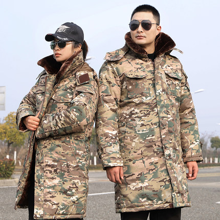 军大衣冬季加绒加厚防寒东北棉袄冷库长款外套工作服迷彩棉服男款