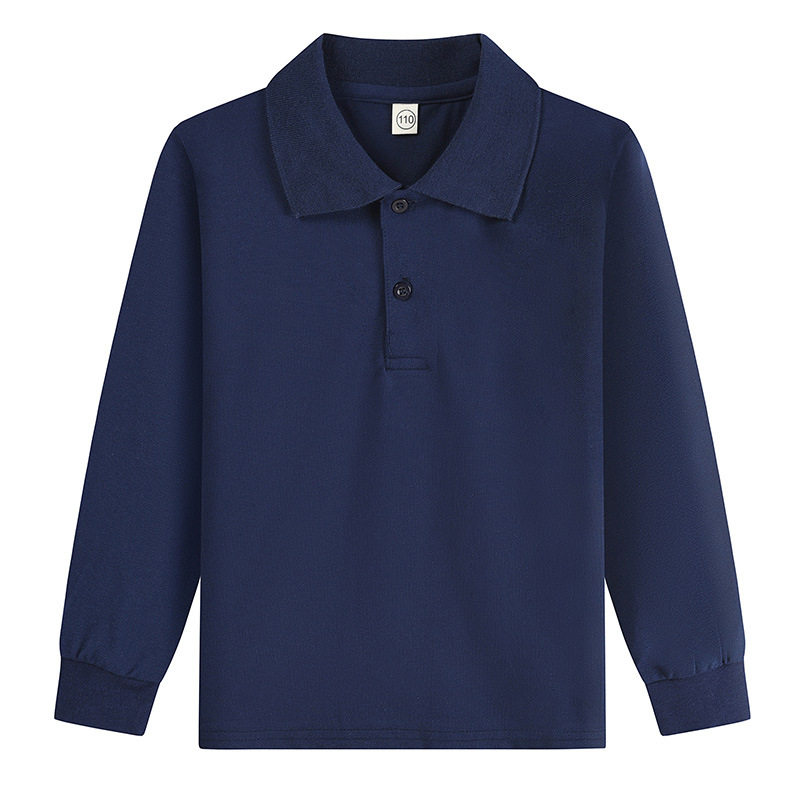 儿童白色T恤翻领polo衫长袖春秋男女童纯棉打底衫小学生校服班服