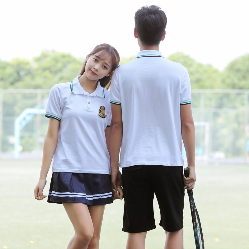 夏季新款中小学生校服短袖短裙polo衫翻领t恤套装休闲运动风班服