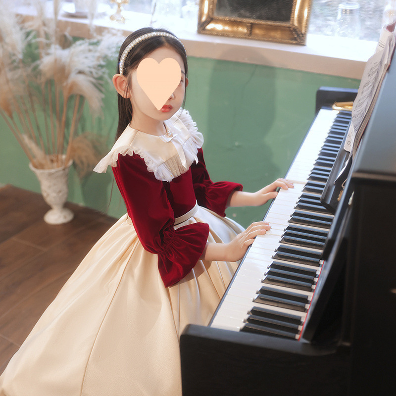 女童礼服连衣裙秋冬儿童网红长袖丝绒裙子2025新款冬季女宝宝