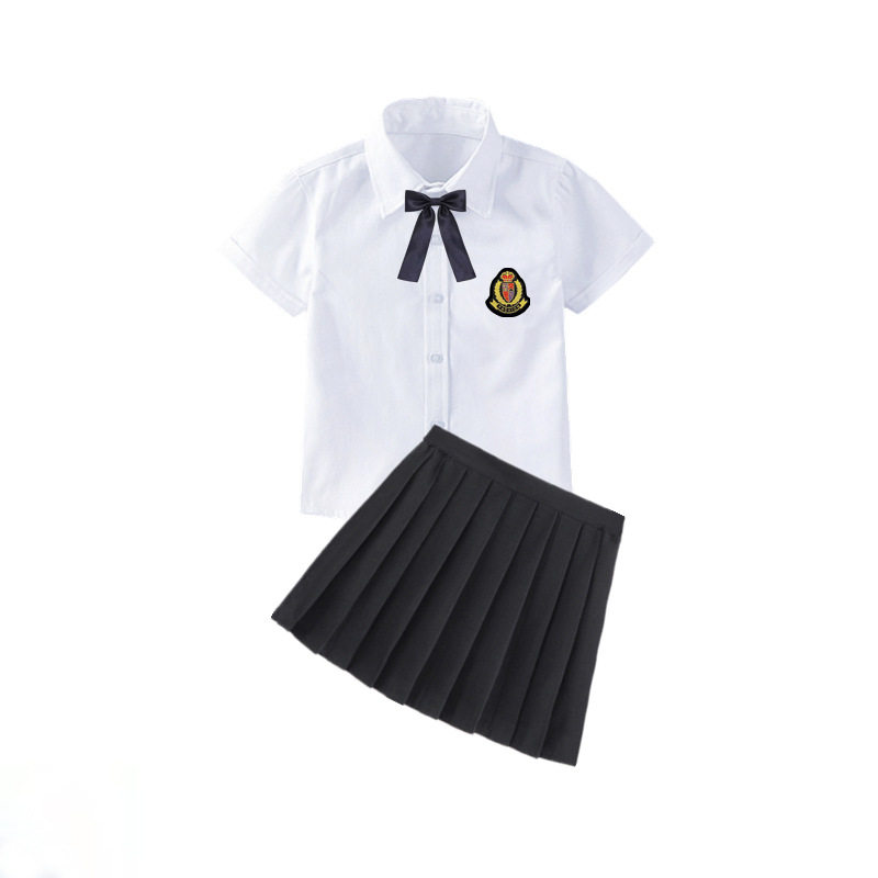 女童表演服套装儿童白色短袖衬衫纯色百褶裙校服中小童六一演出服