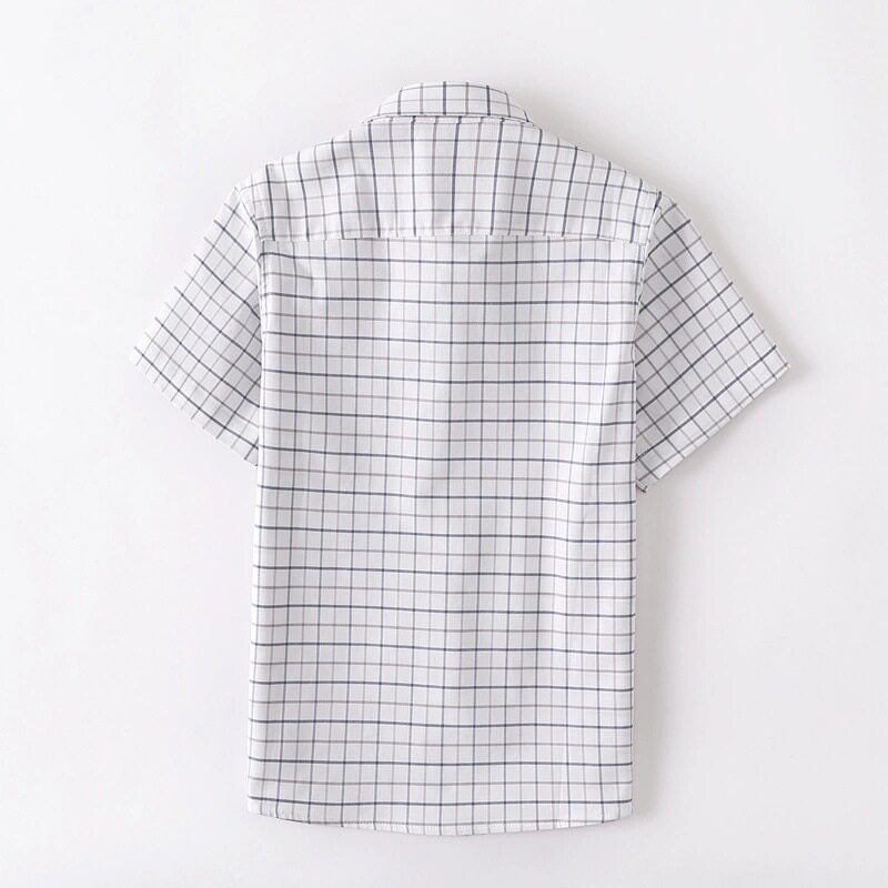 儿童校服格格子衬衫短袖夏季纯棉薄款中大男童白色衬衣小学生女孩