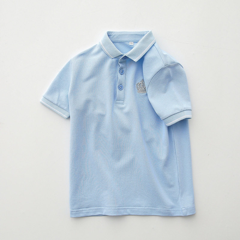 儿童POLO衫夏季童装 女童短袖翻领T恤衫中大童珠地棉男孩校服代发