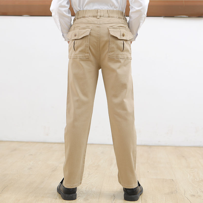 儿童卡其色校服裤子中小学生男童春秋款藏青休闲裤女童弹力棉校裤