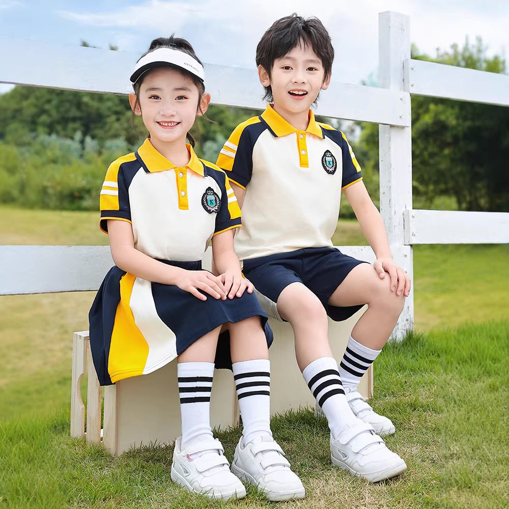 幼儿园园服棒球服套装中小学生校服运动会团体儿童夏季班服姜黄色