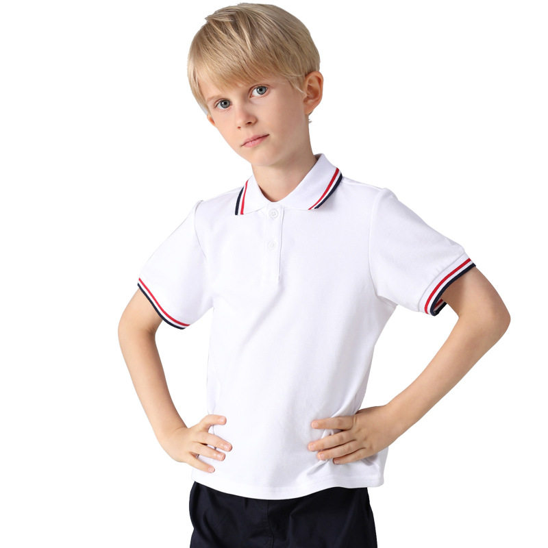 班服纯棉儿童短袖t恤男童白色2024POLO衫夏装小学生白色校服短袖