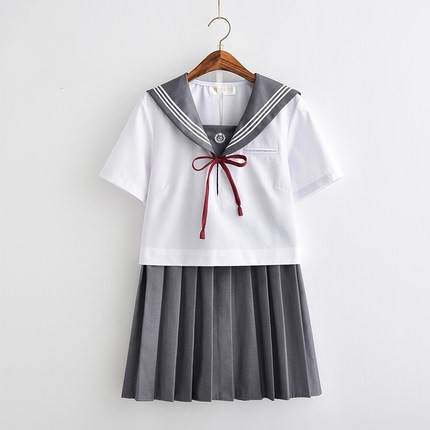 水手服女校服班服学院风学生套装日系JK制服灰领白三本刺绣关西襟
