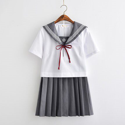 水手服女校服班服学院风学生套装日系JK制服灰领白三本刺绣关西襟