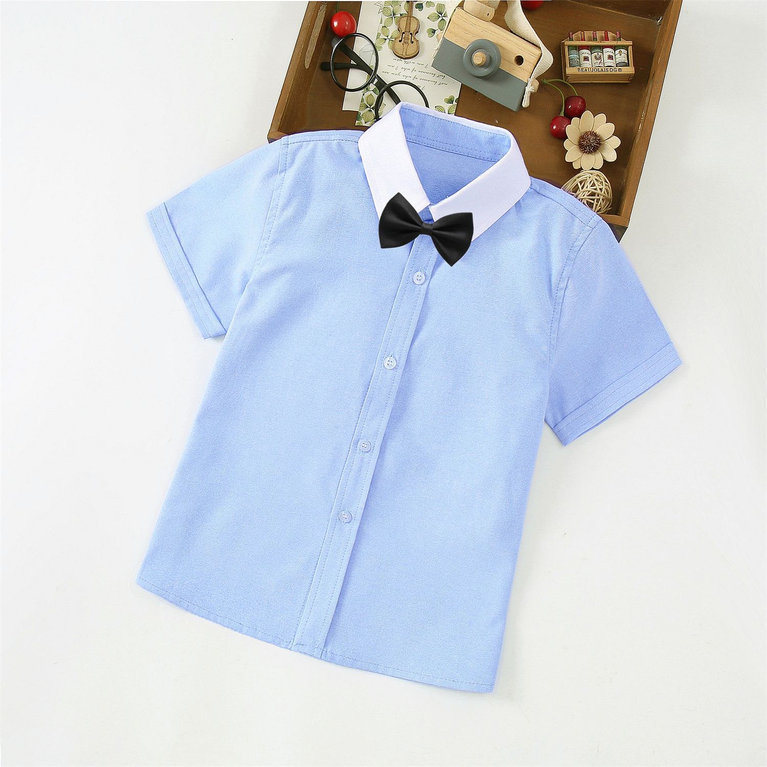 儿童白领蓝色长袖 小学生夏季半袖校服 厂家现货 男童夏天班服