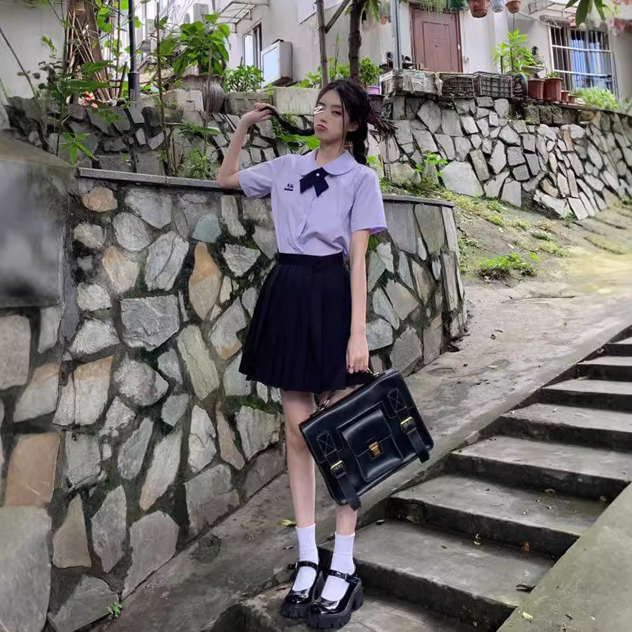 泰国校服娜诺同款禁忌女孩短袖衬衫JK制服刺绣衫学院风衬衫百褶裙