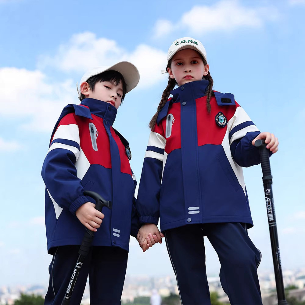儿童户外三合一冲锋衣套装小学生校服幼儿园园服儿童运动冬季保暖