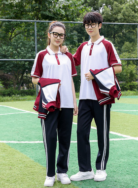 初中班服三件套学院风蓝白宽松外套高中小学生运动会校服套装团购