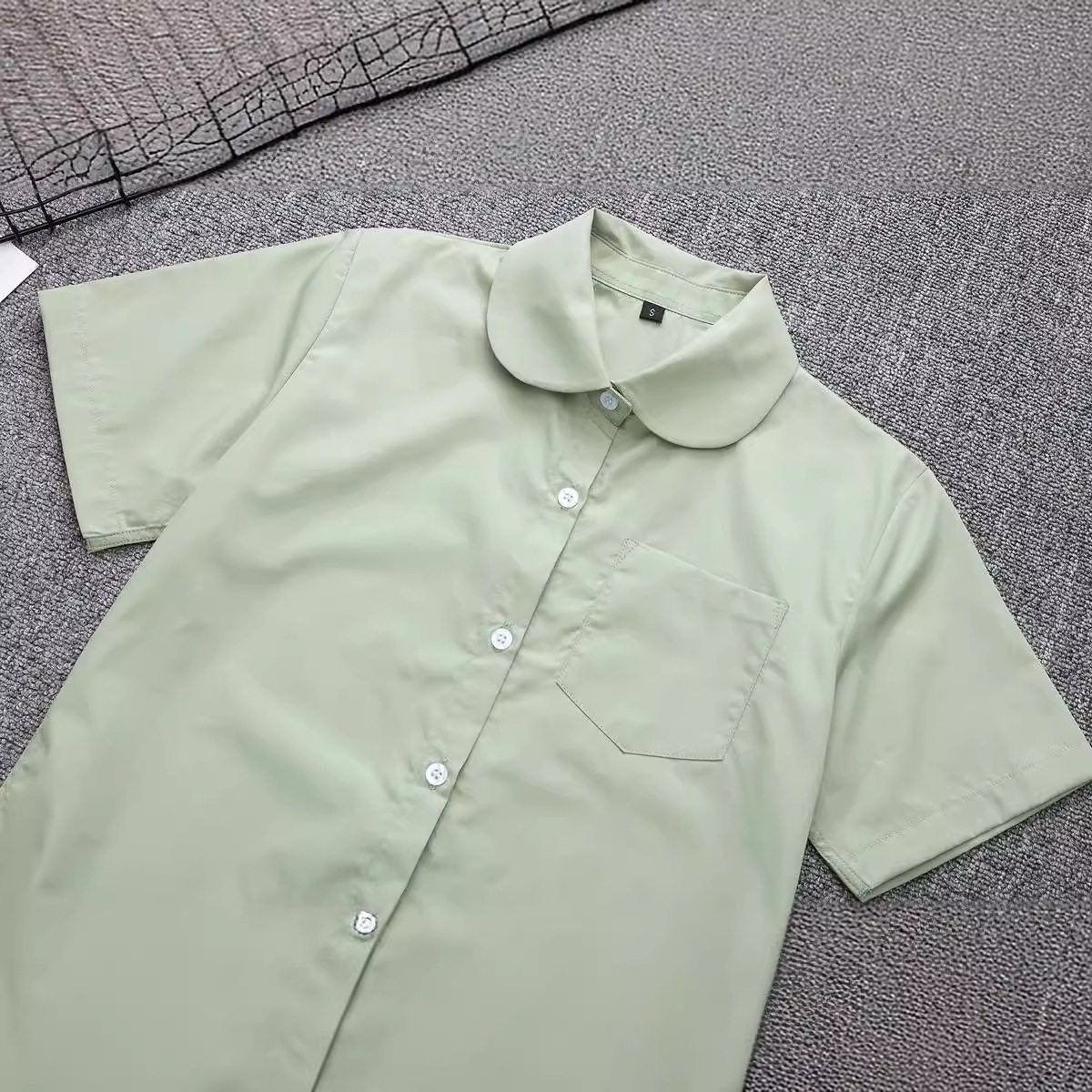日本JK制服短袖抹茶绿色衬衫 日系校服 短袖圆领丸襟 不透