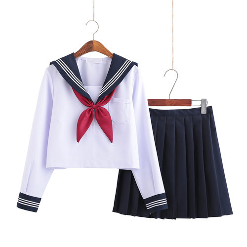 白三本JK制服水手服女长袖学生装百褶裙毕业班服校服软妹服学生装
