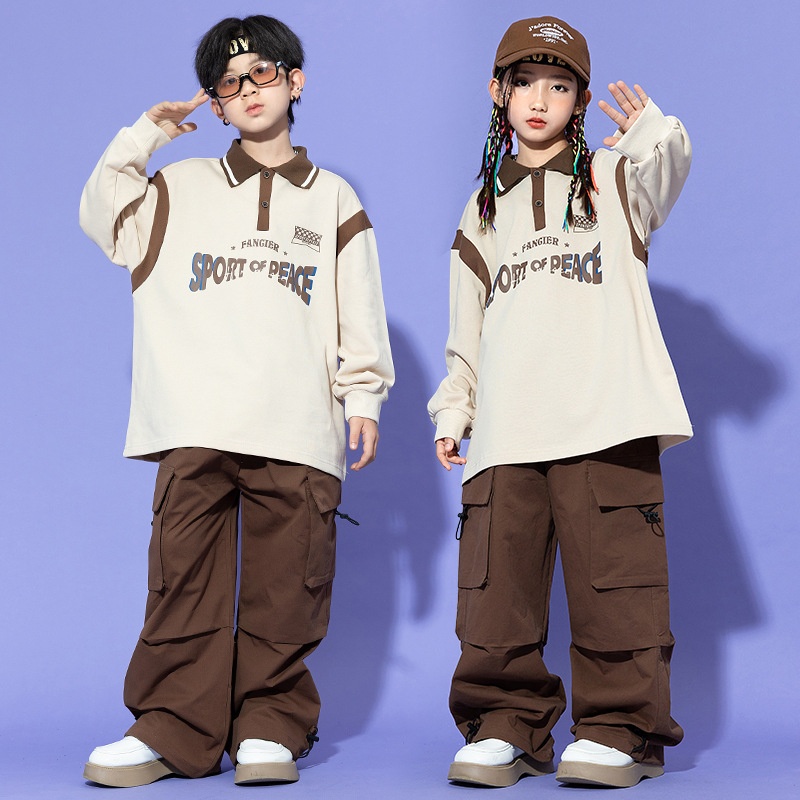 儿童街舞潮服男童嘻哈长袖hiphop演出服女童爵士舞服少儿走秀