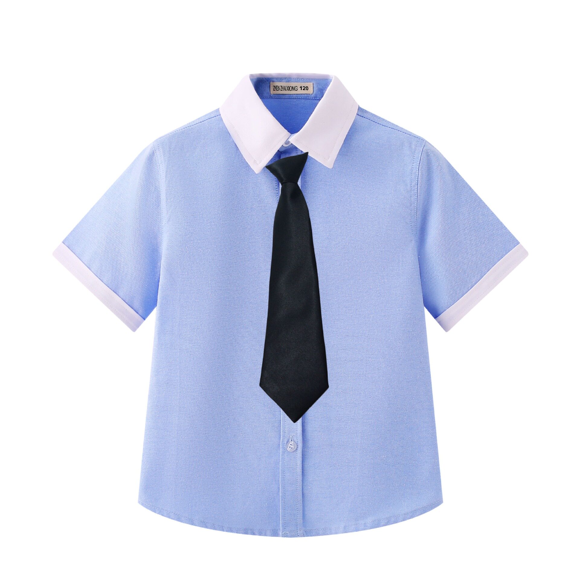 短袖衬衫学生六一白衬衣男童夏季上衣中大童宝宝校服潮童穿搭翻领