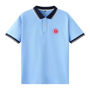 江滨四牌坊小学校服小学生夏季短袖儿童POLO衫浅蓝色T恤半袖
