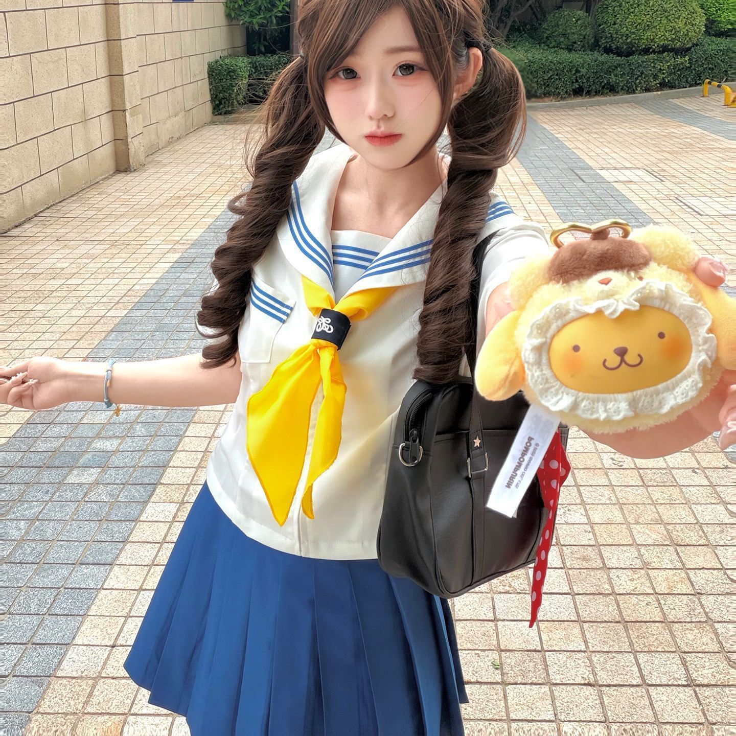 小猫不熬夜原创jk制服短袖收腰蓝三本水手服百褶短裙大码校服套装