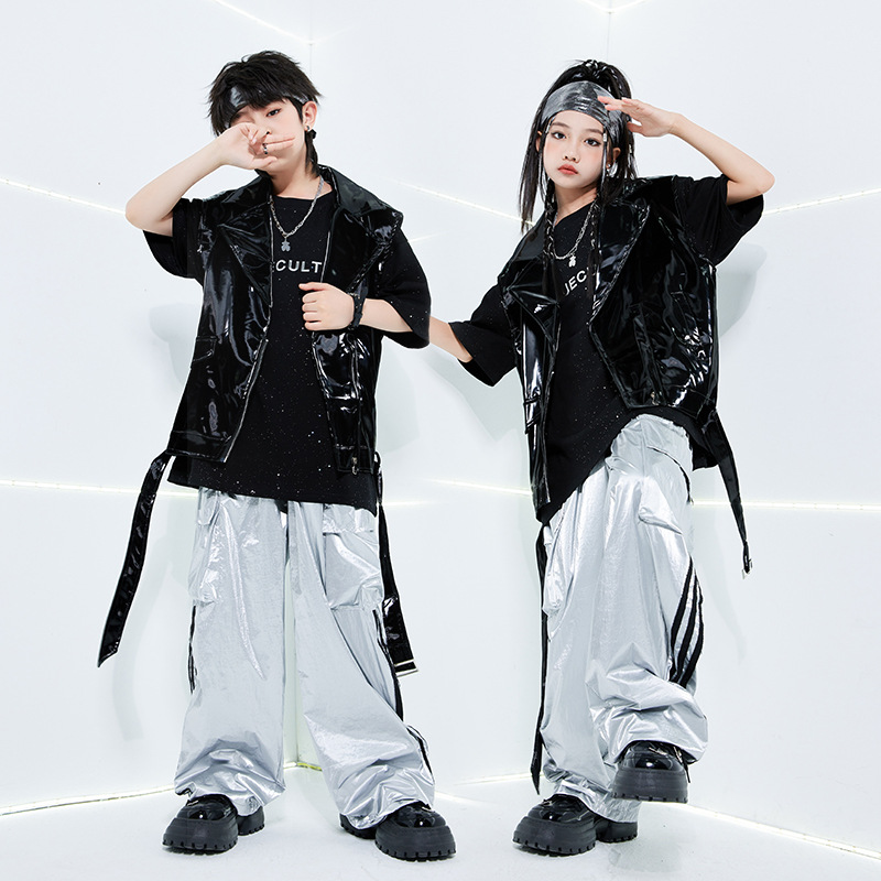 街舞儿童潮服演出服男童套装hiphop童装嘻哈女架子鼓爵士皮衣