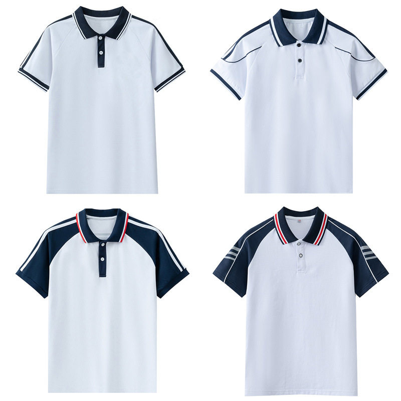 中学生短袖校服夏季高中生POLO衫酒红浅蓝白色初中生T恤班服套装
