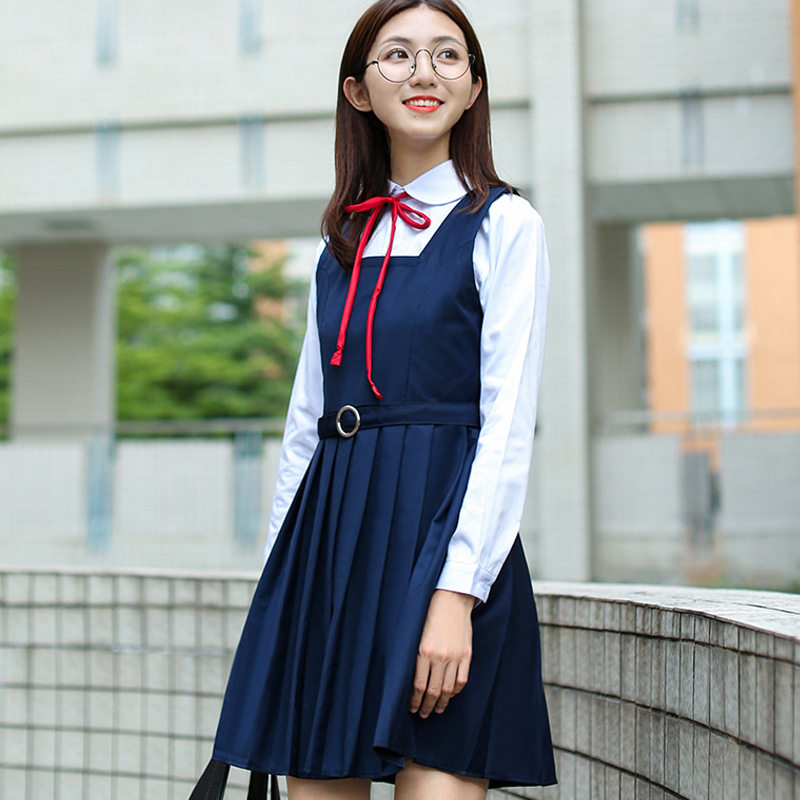 日系班服校服 学生制服角襟女白衬衫水手服 背心裙连衣裙套装