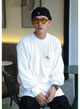 SLOWBAND320克重磅日系休闲口袋圆领纯色宽松基础打底衫长袖T恤男