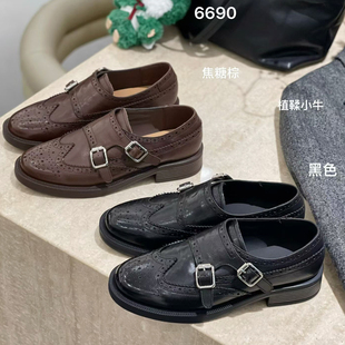 头层牛皮英伦风小皮鞋女2025新款布洛克雕花牛津鞋双扣带真皮通勤