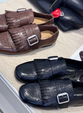 欧洲站真皮英伦风流苏小皮鞋女2025复古雕花气质单鞋一脚蹬乐福鞋