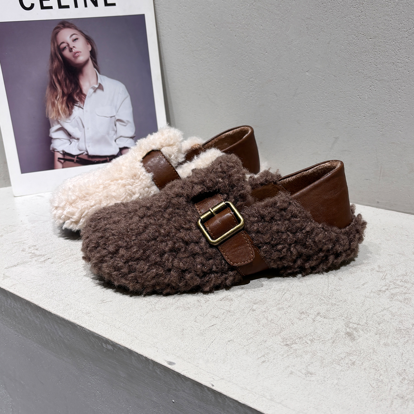 加绒两穿毛毛鞋软底勃肯鞋羊羔毛