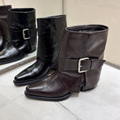 头层牛皮欧版 管切尔西靴 裤 尖头皮带扣短靴女2025新款 小众真皮时装