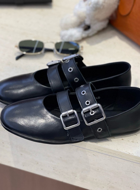 MEMA韩版黑色真皮乐福鞋女金属扣一脚蹬通勤百搭豆豆鞋