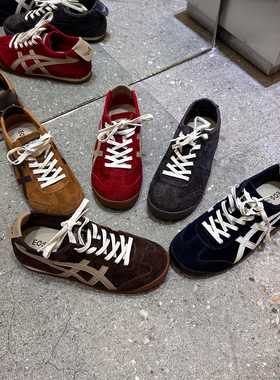 真皮拼色透气软底阿甘德训鞋女2025新款运动休闲平底板鞋红色户外