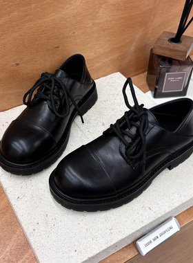 英伦粗跟黑色百搭德比小皮鞋女2026新款两穿可踩圆头复古中跟单鞋