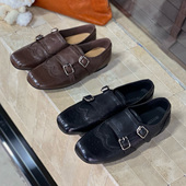 英伦风布洛克鞋 女真皮双皮带扣雕花平底小皮鞋 复古