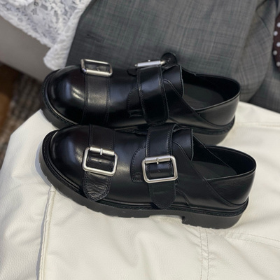 头层牛皮一脚蹬乐福鞋黑色小皮鞋