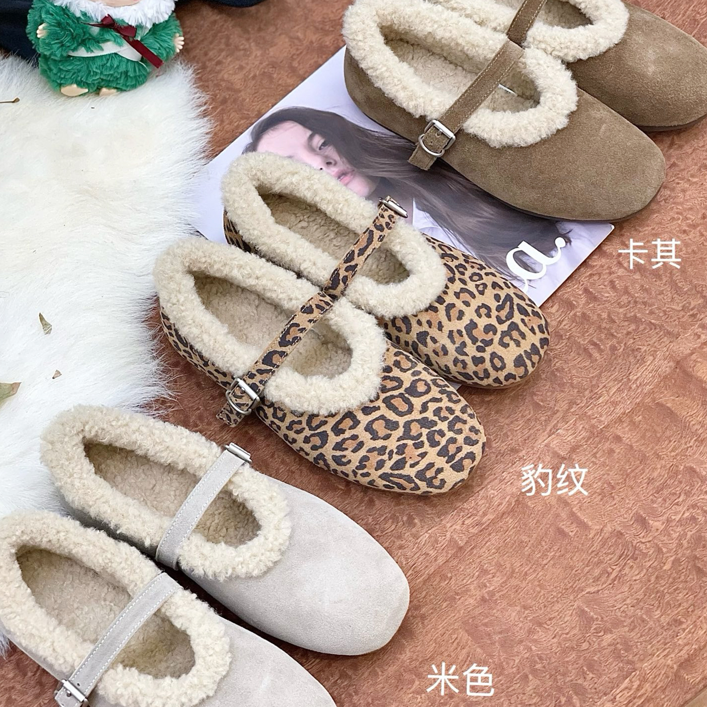 法式真皮软底毛毛鞋玛丽珍豆豆鞋